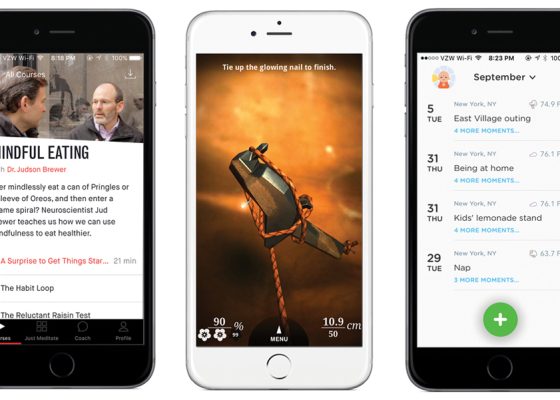 smartphone screens showing meditation app roundup winter 2017 reviews