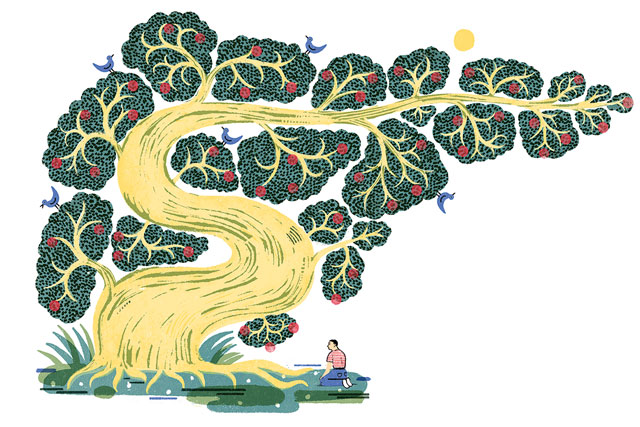 Illustration of the tree of bodhicitta, which "constantly bears fruit and grows unceasingly." (from The Way of the Bodhisattva)