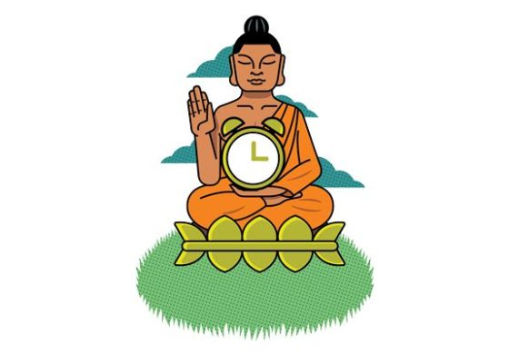 meditating monk holding a clock; andrew olendzski awakening