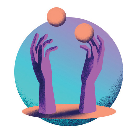 Illustration of hands juggling for in brief summer 2019