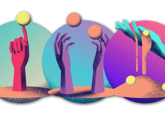 illustrations of three pairs of hands juggling balls