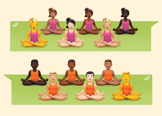 meditation emoji- multiple women and men meditating cross-legged in lotus position