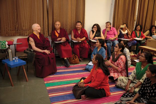 ven. karma lekshe tsomo lecturing to a group at the k. j. somaiya centre for buddhist studies