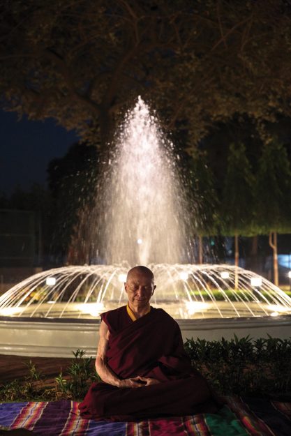 venerable karma lekshe tsomo meditating by fountain