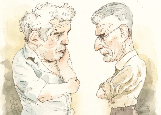 Sketches of Norman Mailer and Samuel Beckett discussing Buddhism