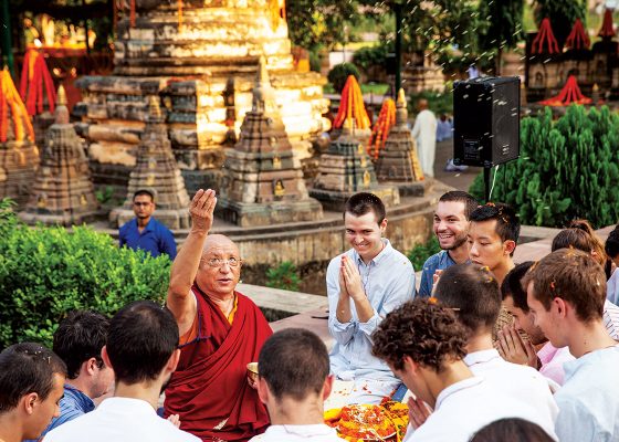 Chokyi Nyima Rinpoche teaches students of the 2018 Carleton-Antioch Buddhist Study Abroad program