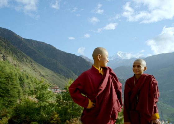 image from supermonk film two boys in tibetan buddhist monk robes