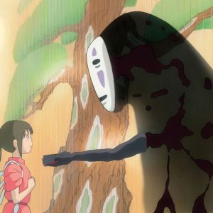 What does the black spirit No Face represent in Spirited Away?