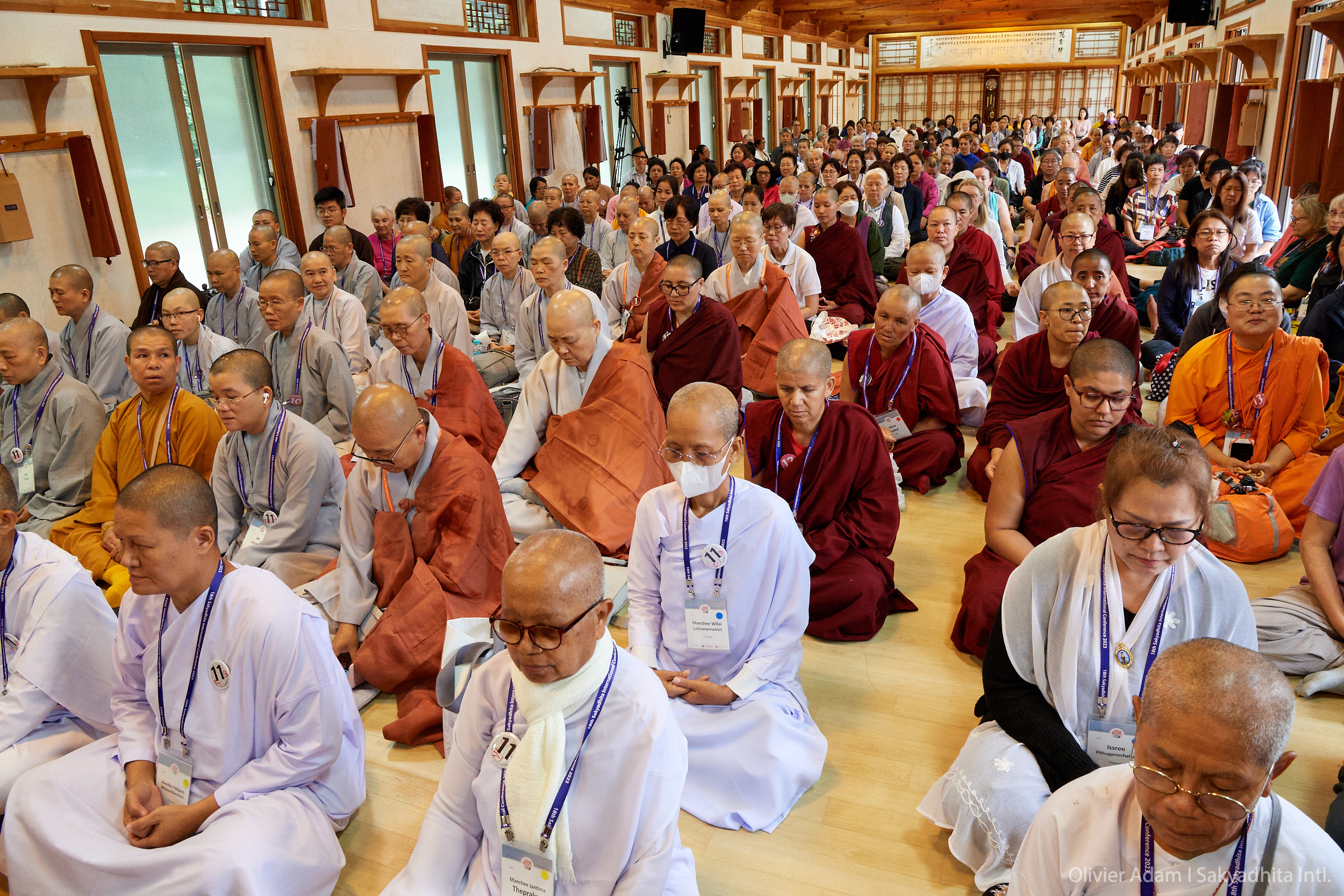Sangha members from numerous countries gather at the 2023 Sakyadhita Conference in Seoul, South Korea. buddhism sangha