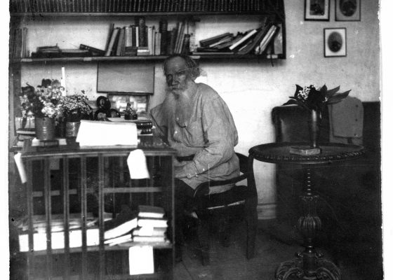Leo Tolstoy, in his office, May 1908
