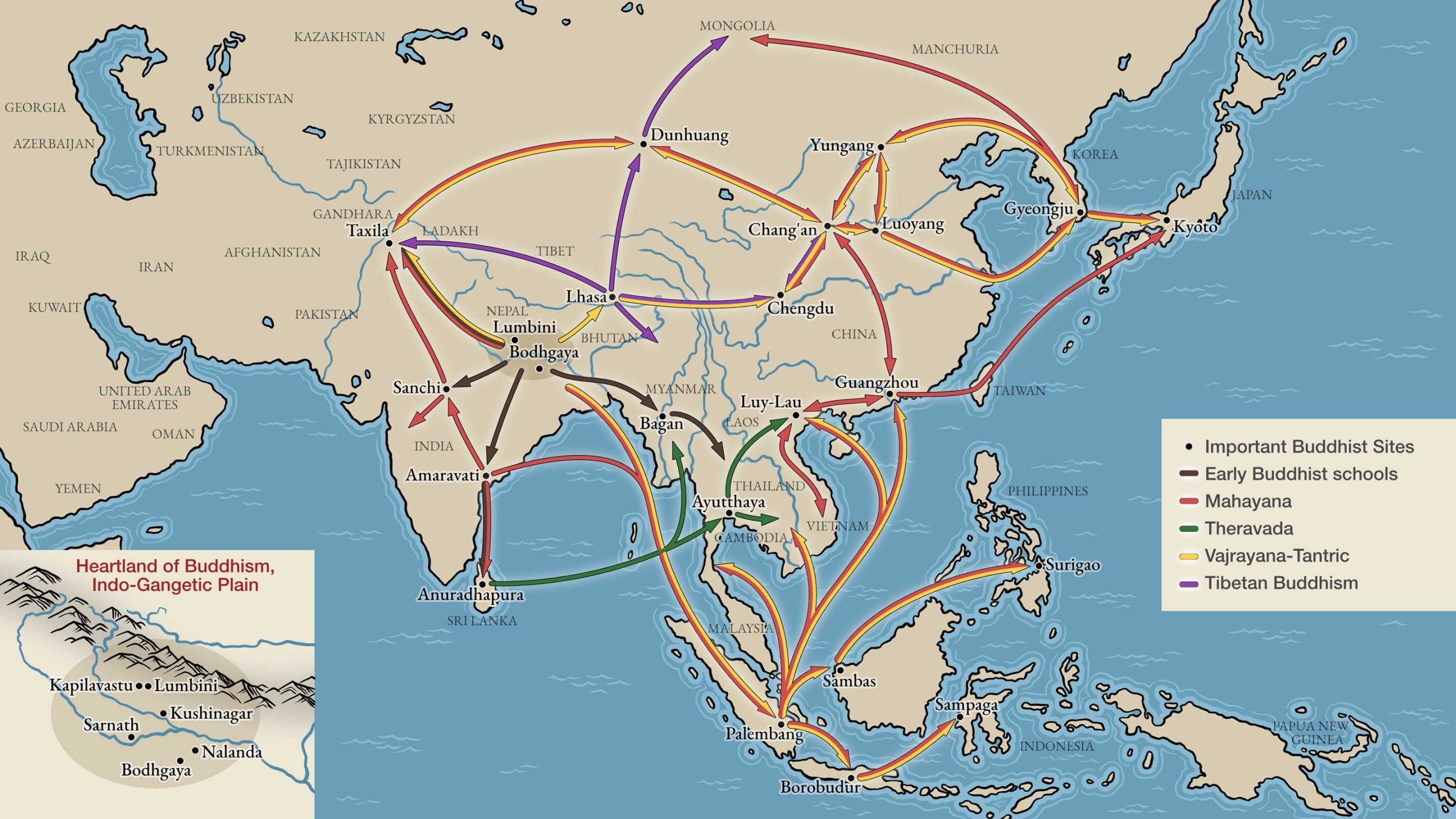 what is buddhism map for spread of buddhism