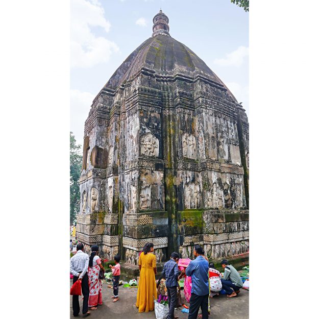 Carved sculptures of Hindu deities on the Hayagriva Madhava Temple
