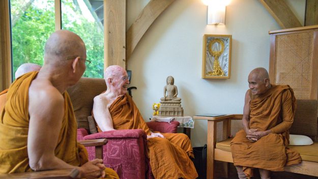 Monks meet with Ajahn Sumedho for his 90th birthday on May 17, 2024
