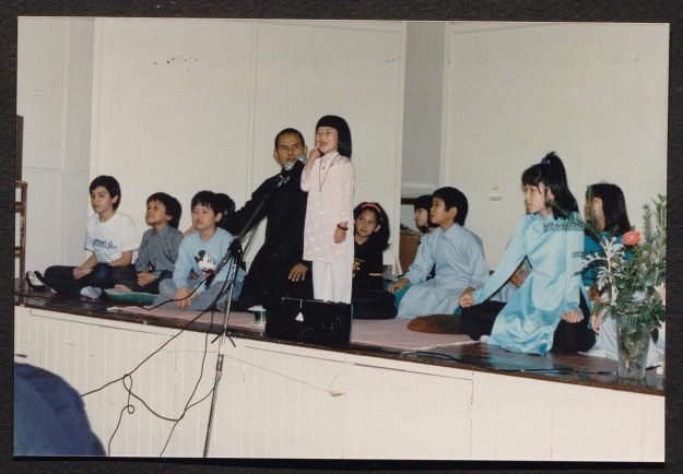 Thich Nhat Hanh singing with the children in the 1980s